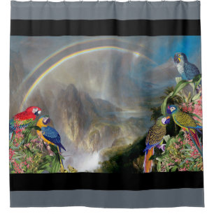 Macaw Parrot Bird Jungle Waterfall Shower Curtain