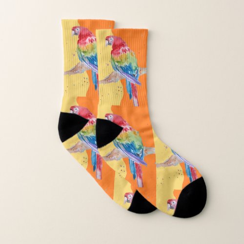 Macaw Parrot Bird Watercolour Painting Orange Mens Socks