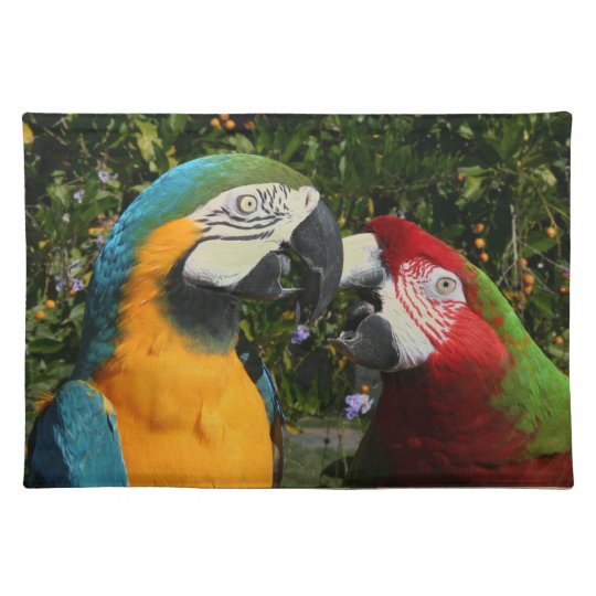 AB-PA10GP Blue+Gold Macaw Parrot Black Rim Glass Placemat Animal Table Gift