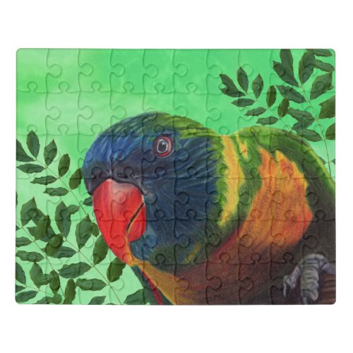 Macaw Parrot bright Colors Feathers Leaves Green Jigsaw Puzzle