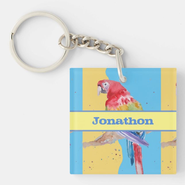 Macaw Parrot Colorful Boys Childs Birthday Blue Keychain (Front)