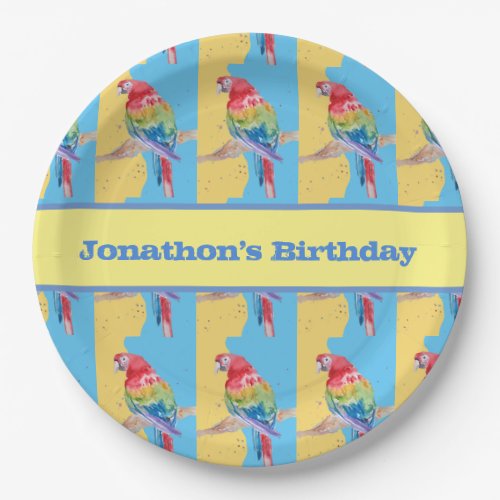 Macaw Parrot Colorful Boys Childs Birthday Blue Paper Plates