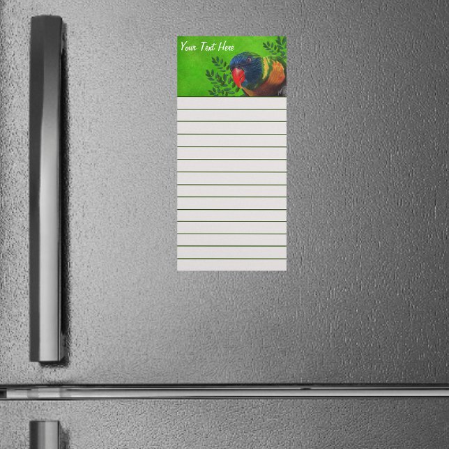 Macaw Parrot Colourful Feathers Green Plants Magnetic Notepad (Macaw parrot colourful feathers red beak in leafy plants on dark green magnetic frig notepad.)