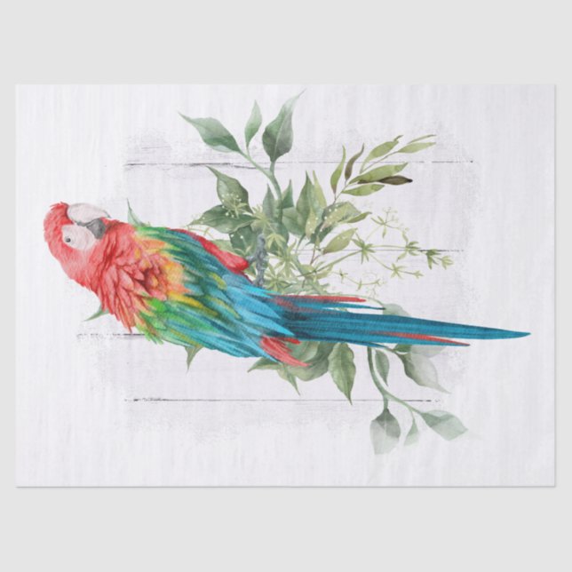Macaw Parrot Eucalyptus Watercolor Tissue Paper (Front)