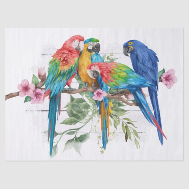 Macaw Parrot Eucalyptus Watercolor Tissue Paper (Front)
