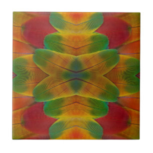 Macaw parrot feather kaleidoscope ceramic tile