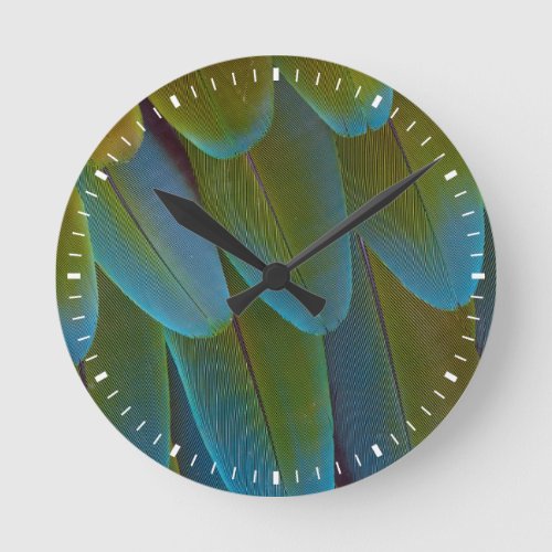 Macaw parrot feather pattern detail round clock