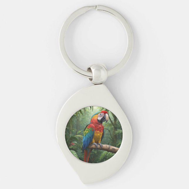 Macaw Parrot in the Jungle Keychain (Front)