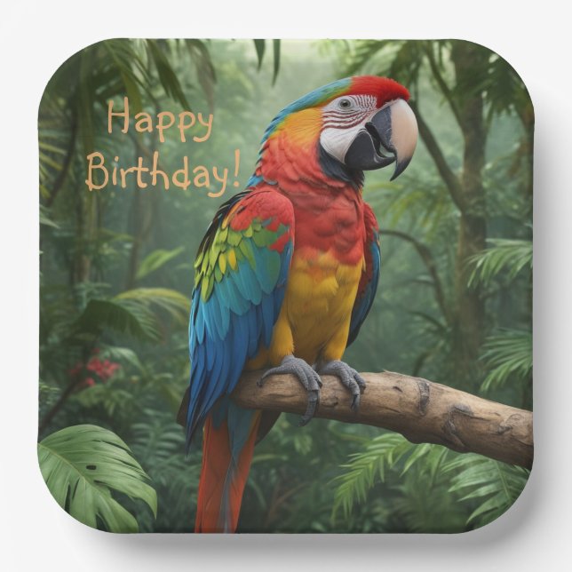 Macaw Parrot in the Jungle Paper Plates (Front)