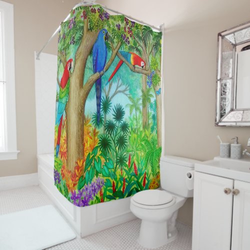 Macaw Parrot Jungle Art Shower Curtain