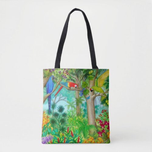 Macaw Parrot Jungle Art Tote Bag