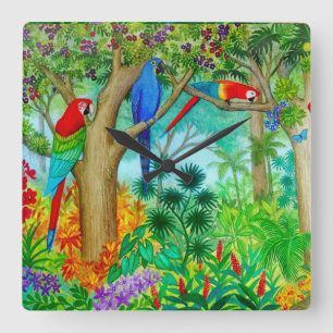 Macaw Parrot Jungle Art Wall Clock
