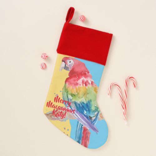 Macaw Parrot Merry Blue Christmas Stocking