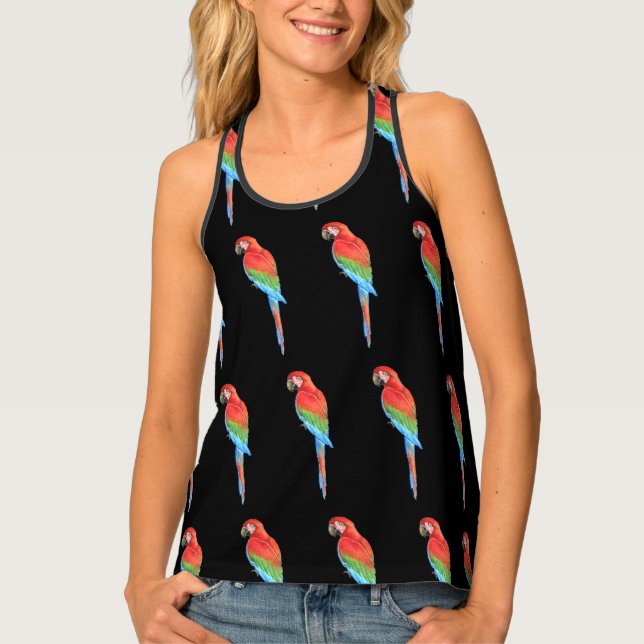 Macaw Parrot on Black Tank Top (Front)