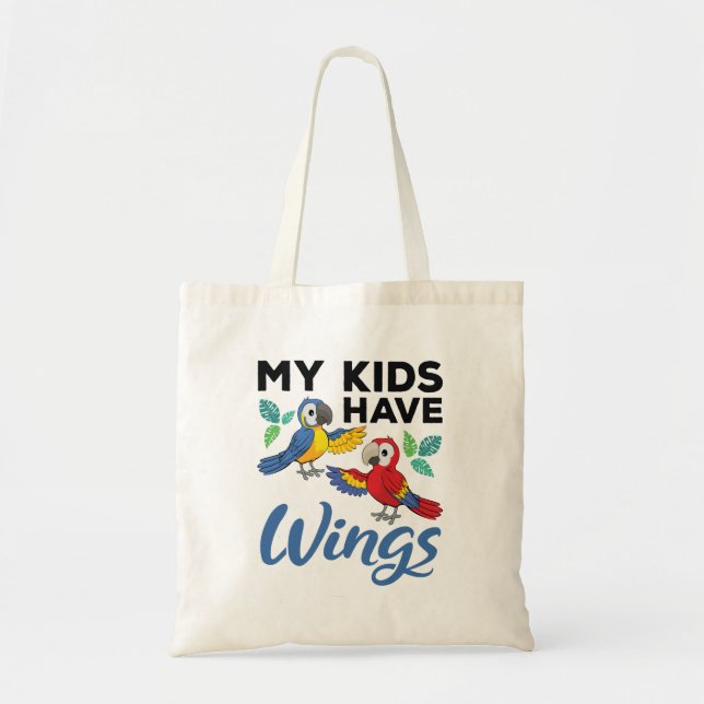 Macaw Parrot Owner Cute My Kids Have Wings Tote Bag (Front)