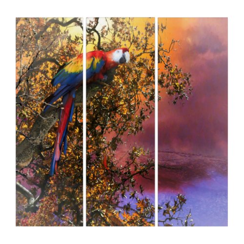 MACAW PARROT RAIN FOREST OUTPOST TRIPTYCH