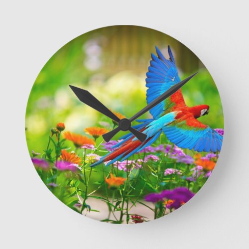 Macaw Parrot Round Clock