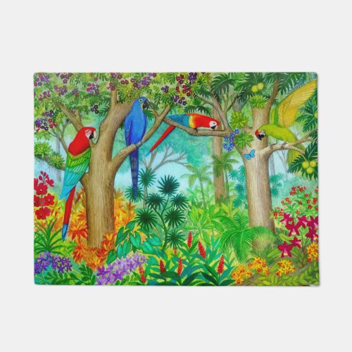 Macaw Parrot Tropical Jungle Doormat