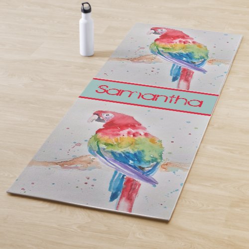 Macaw Parrot Watercolor Customizable Name Yoga Mat