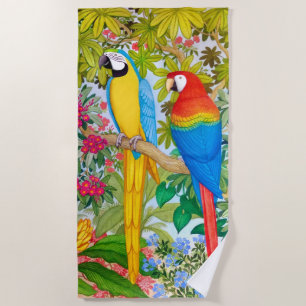 Macaw Parrots Tropical Birds Beach Towel