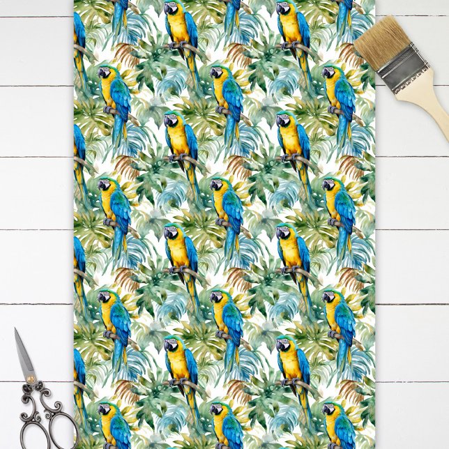 Macaw Pattern Blue and Gold Parrot Decoupage Tissue Paper (Creator Uploaded)