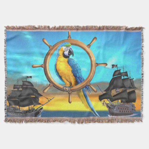 MACAW PIRATE PARROT THROW BLANKET