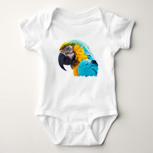Macaw portrait on a turquoise background baby bodysuit (Front)