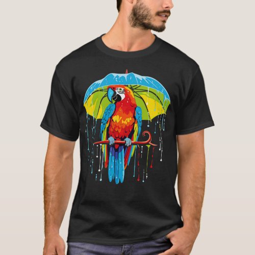 Macaw Rainy Day With Umbrella T_Shirt