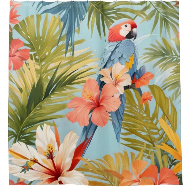 Macaw Tropical Solitude Shower Curtain (Front)