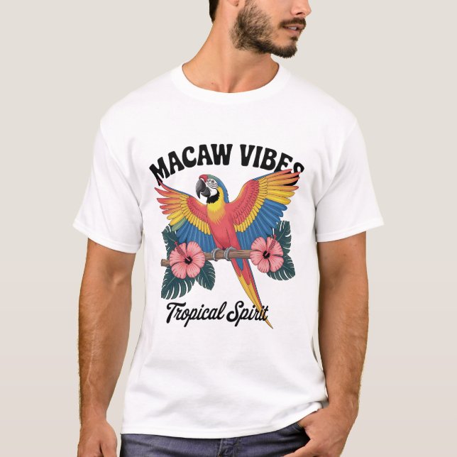 Macaw Vibes Colorful Tropical Parrot Retro Art T-Shirt (Front)