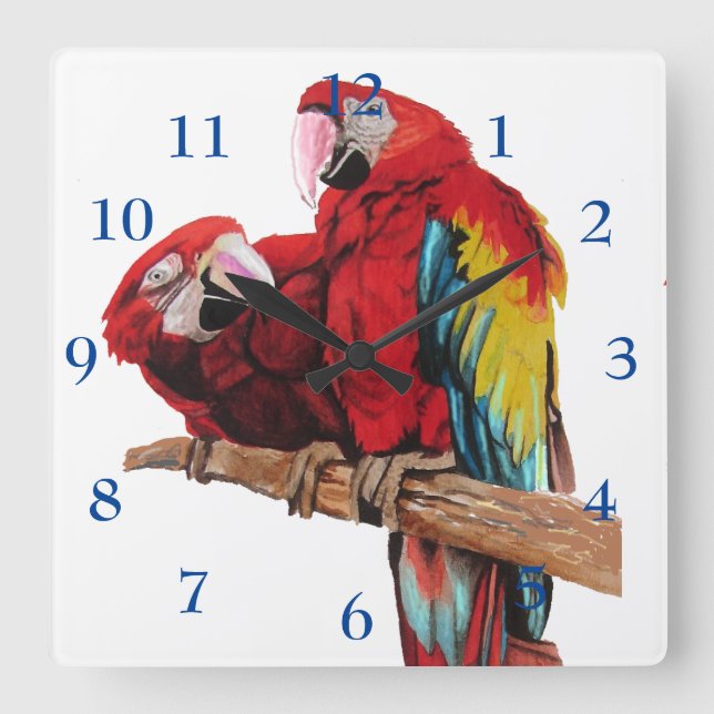 Macaw Watercolor Parrot Bird Childrens Room Clock (Front)