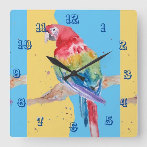 Macaw Watercolor Parrot Bird Childrens Room Clock