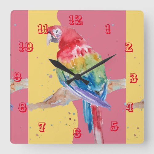 Macaw Watercolor Parrot Bird Childrens Room Clock