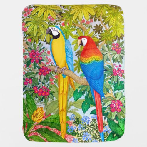 Macaw Watercolor Parrots Baby Blanket