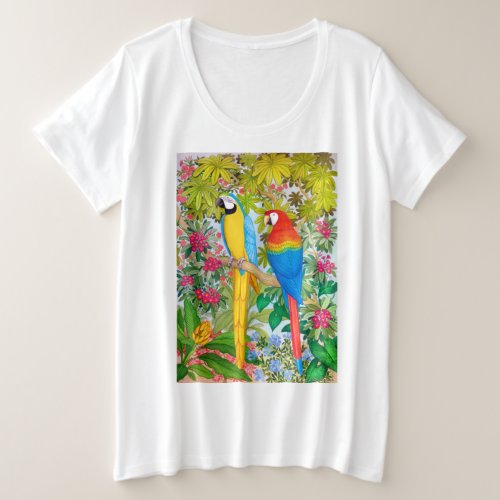 Macaw Watercolor Parrots Plus Size T_Shirt