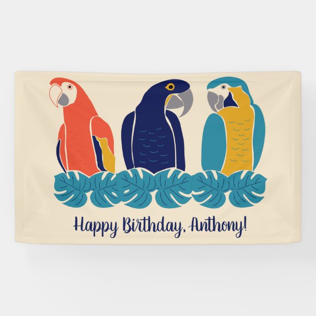 Macaws Illustrations Tropical Themed Party Banner (Horizontal)