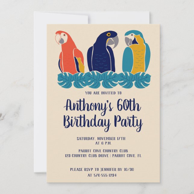 Macaws Illustrations Tropical Themed Party Invitation (Front)