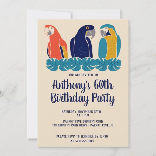 Macaws Illustrations Tropical Themed Party Invitation