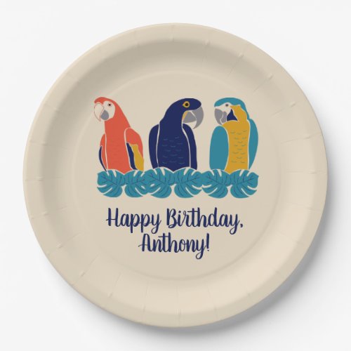 Macaws Illustrations Tropical Themed Party Paper Plates