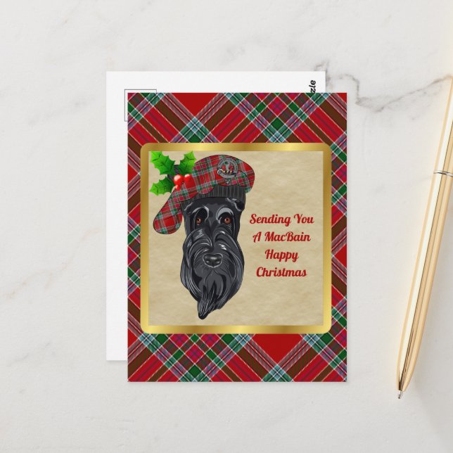 MacBain Clan Badge & Tartan Christmas Postcard (Front/Back In Situ)