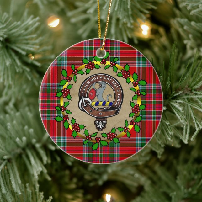 MacBain Clan Badge & Tartan Personalized Christmas Ceramic Ornament (Tree)