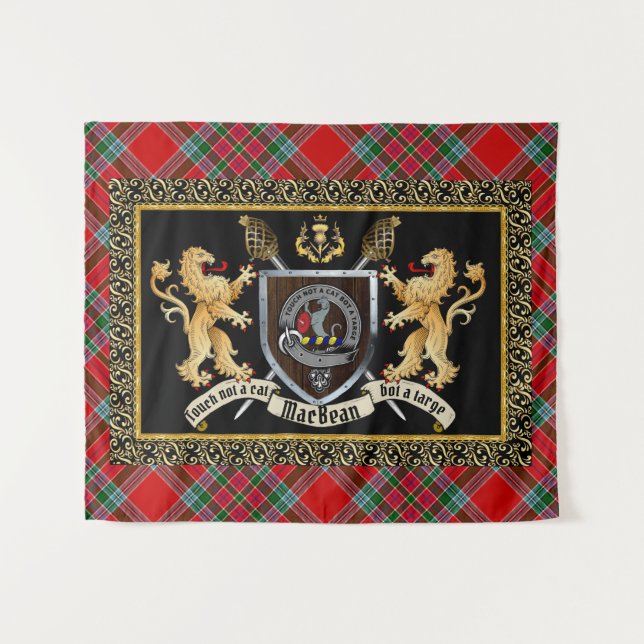 MacBean Clan Badge & Motto w/Lions  Tapestry (Front (Horizontal))
