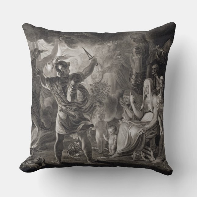 Macbeth, the Three Witches and Hecate in Act IV, S Throw Pillow (Front)