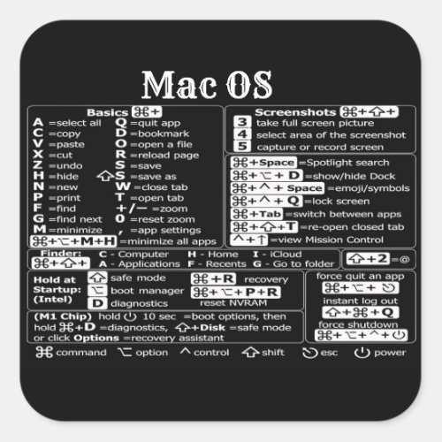 Macbook Mac OS shortcuts laptop cheat sheet Square Sticker