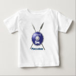 Maccabee Shield And Spears Baby T-Shirt<br><div class="desc">A depiction of a Maccabee's shield and two spears. The shield is adorned by a lion and text reading "Yisrael" (Israel) in the Paleo-Hebrew alphabet. "Maccabee" also appears in English. The Maccabees were Jewish rebels who freed Judea from the yoke of the Seleucid Empire. Chanukkah is not just a mid-winter...</div>