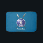 Maccabee Shield And Spears Bathroom Mat<br><div class="desc">A depiction of a Maccabee's shield and two spears. The shield is adorned by a lion and text reading "Yisrael" (Israel) in the Paleo-Hebrew alphabet. "Maccabee" also appears in English. The Maccabees were Jewish rebels who freed Judea from the yoke of the Seleucid Empire. Chanukkah is not just a mid-winter...</div>