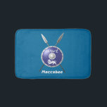 Maccabee Shield And Spears Bathroom Mat<br><div class="desc">A depiction of a Maccabee's shield and two spears. The shield is adorned by a lion and text reading "Yisrael" (Israel) in the Paleo-Hebrew alphabet. "Maccabee" also appears in English. The Maccabees were Jewish rebels who freed Judea from the yoke of the Seleucid Empire. Chanukkah is not just a mid-winter...</div>