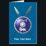 Maccabee Shield And Spears Card<br><div class="desc">A depiction of a Maccabee's shield and two spears. The shield is adorned by a lion and text reading "Yisrael" (Israel) in the Paleo-Hebrew alphabet. Add your own text. The Maccabees were Jewish rebels who freed Judea from the yoke of the Seleucid Empire. Chanukkah is not just a mid-winter festival...</div>