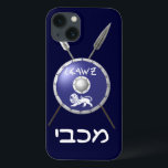 Maccabee Shield And Spears iPhone 13 Case<br><div class="desc">A depiction of a Maccabee's shield and two spears. The shield is adorned by a lion and text reading "Yisrael" (Israel) in the Paleo-Hebrew alphabet. "Maccabee" also appears in modern Hebrew. The Maccabees were Jewish rebels who freed Judea from the yoke of the Seleucid Empire. Chanukkah is not just a...</div>