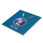 Maccabee Shield And Spears Ceramic Tile<br><div class="desc">A depiction of a Maccabee's shield and two spears. The shield is adorned by a lion and text reading "Yisrael" (Israel) in the Paleo-Hebrew alphabet. Add your own additional text or leave the space blank. The Maccabees were Jewish rebels who freed Judea from the yoke of the Seleucid Empire. Chanukkah...</div>